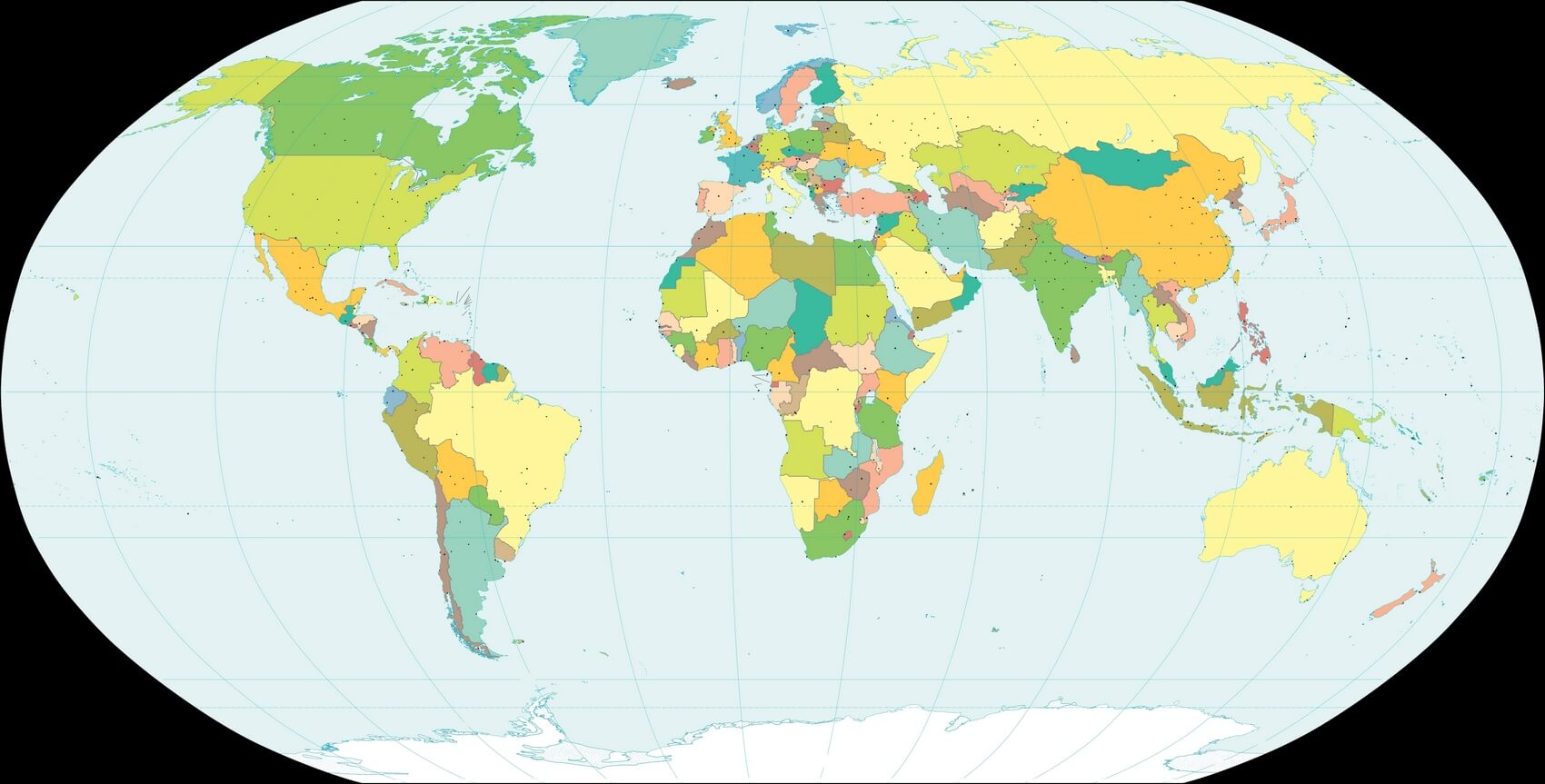 Carte monde vierge couleur capitale ville