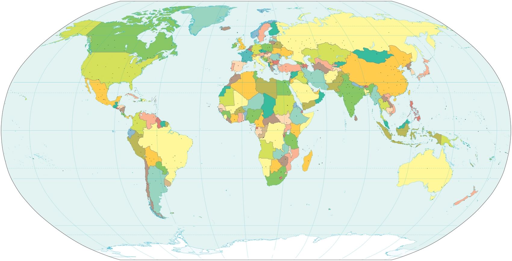 Carte monde vierge couleur capitale ville