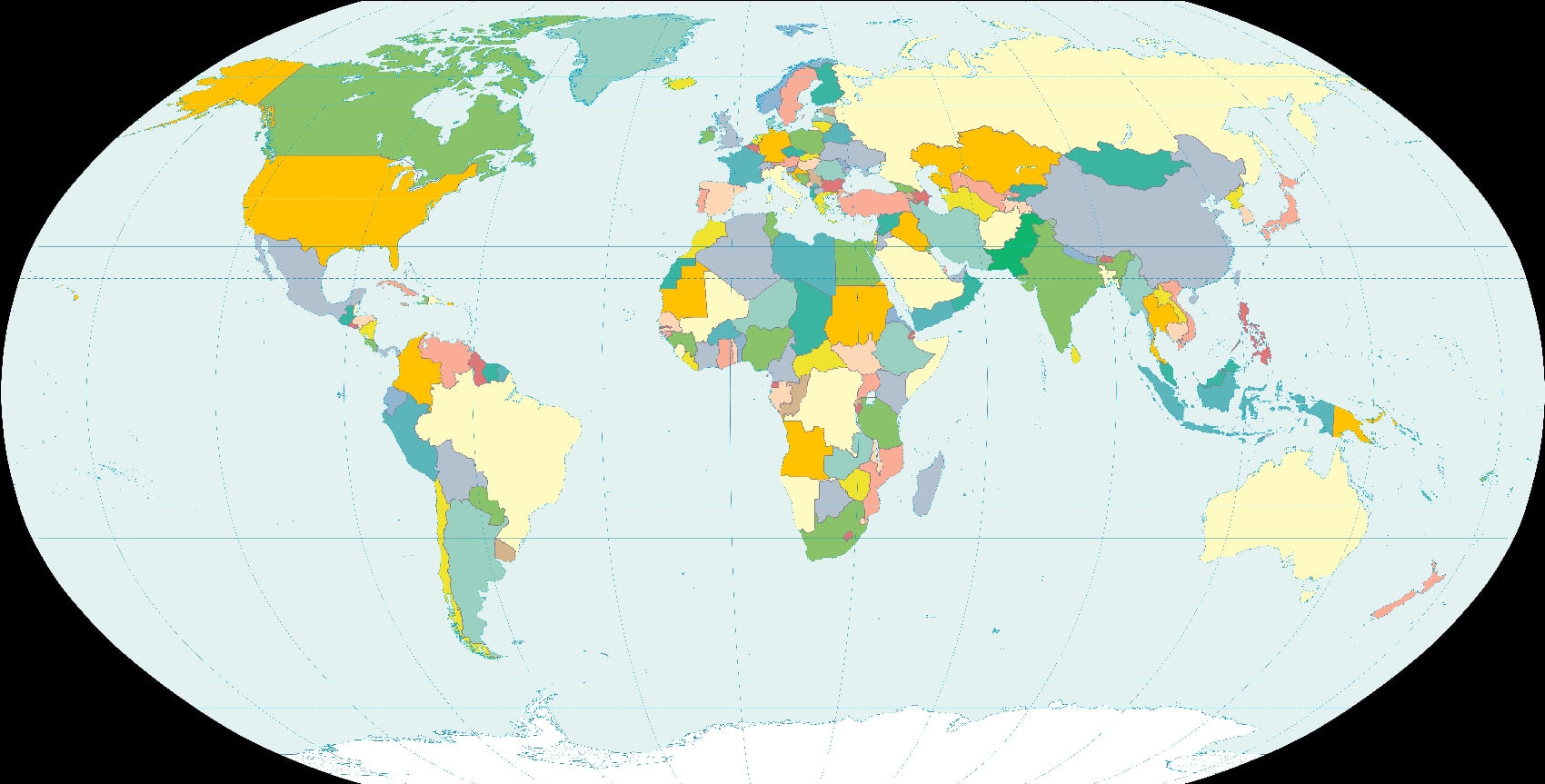 Carte monde vierge pays couleur