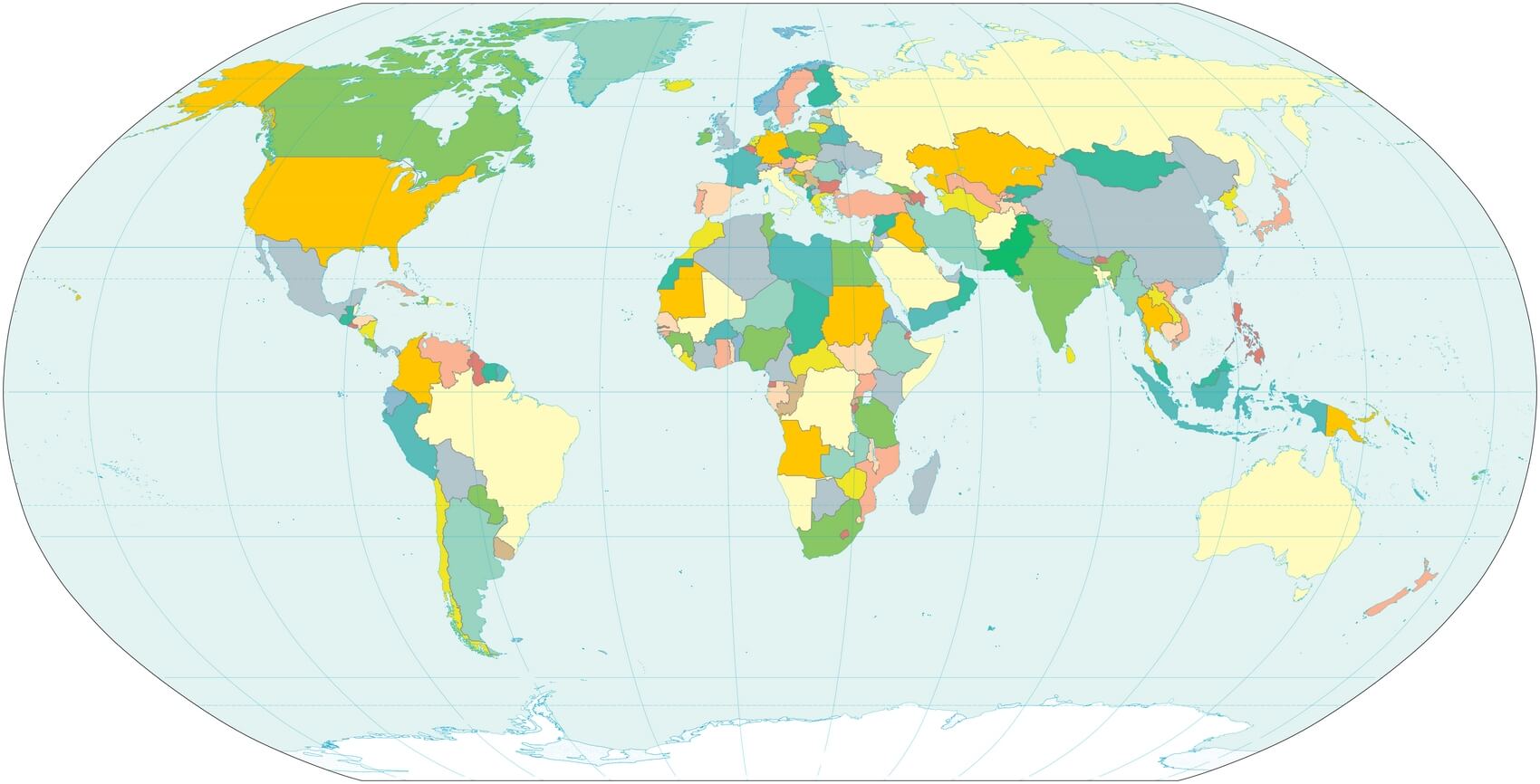 Carte monde vierge pays couleur